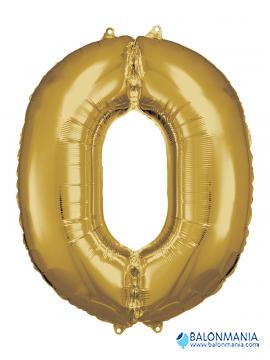 SuperShape Number 0 Gold Foil Balloon L34 Packaged 66cm x 88cm