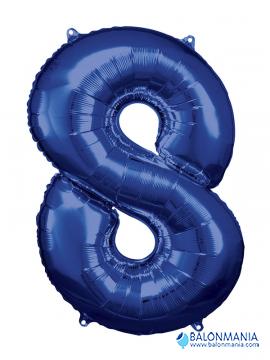 SuperShape Number 8 Blue Foil Balloon L34 Packaged 53cm x 83cm