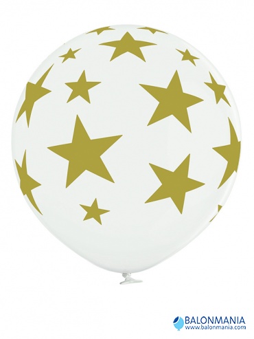 Zlatne zvijezde bijeli balon JUMBO lateks
