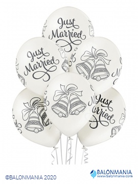 Balon lateks "Just Married Bells" 6 kom