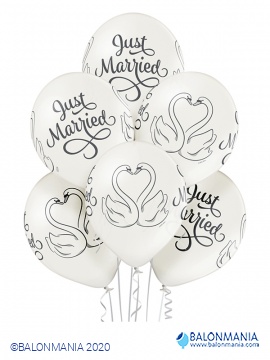 Balon lateks "Just Married Swans" 6 kom