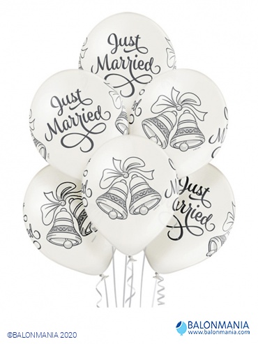 Balon lateks "Just Married Bells" 6 kom