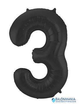 SuperShape Number 3 Black Foil Balloon L34 Packaged 50cm x 86cm