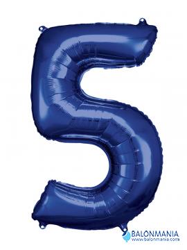 SuperShape Number 5 Blue Foil Balloon L34 Packaged 58cm x 86cm