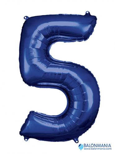 SuperShape Number 5 Blue Foil Balloon L34 Packaged 58cm x 86cm